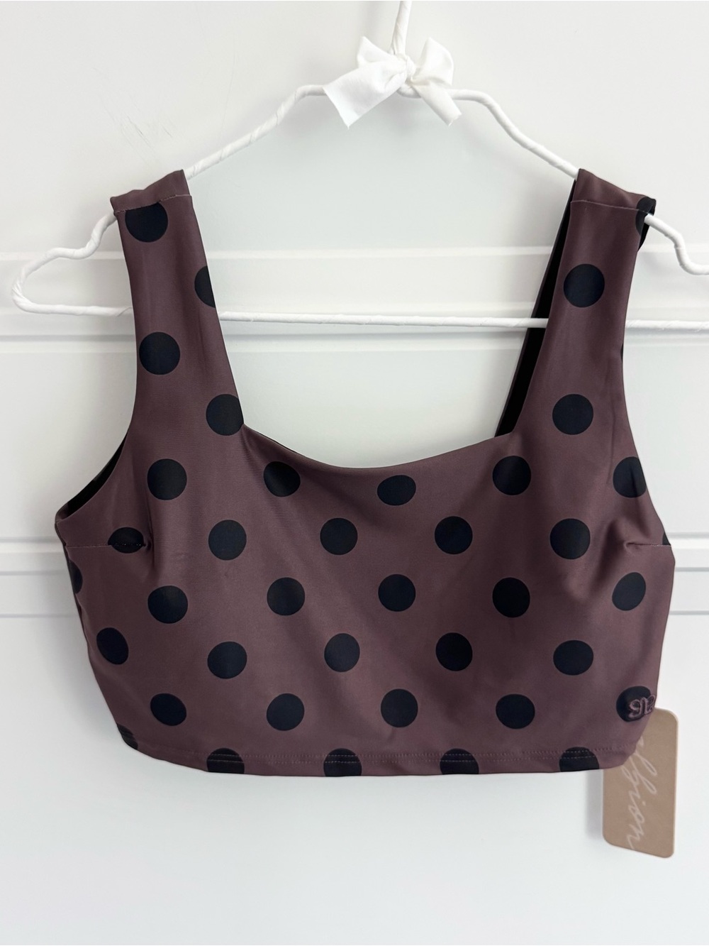 Albion Brown Swim Crop Top with Black Polka Dots, S